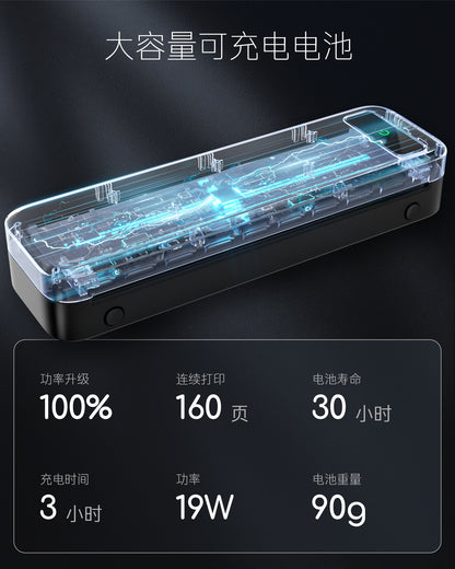 TATTMUSE无线便携式打印机，A285M无墨热敏打印机，小型蓝牙移动打印机支持8.5“X 11”信件和A4热敏纸，兼容手机笔记本电脑，适合旅行家庭办公室使用