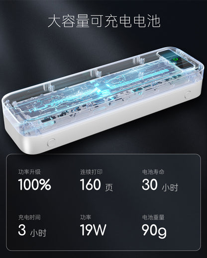 TATTMUSE无线便携式打印机，A285M无墨热敏打印机，小型蓝牙移动打印机支持8.5“X 11”信件和A4热敏纸，兼容手机笔记本电脑，适合旅行家庭办公室使用，白色